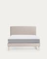 Dyla bed with removable cover in beige, with solid beech wood legs for a 150 x 190 cm mattress