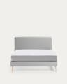 Dyla bed with removable cover in grey, with solid beech wood legs for a 150 x 190 cm mattress