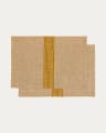 Calena set of 2 placemats linen jacquard with mustard central stripe 35 x 50 cm