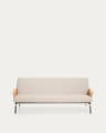 Amsen beige chenille 3-seater sofa in oak plywood with brushed stainless steel legs 190cm