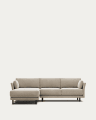 Gilma fire-retardant 3-seater sofa with right/left chaise longue in beige chenille with black legs 260cm