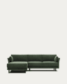 Gilma fire-retardant 3-seater sofa with right/left chaise longue in green chenille with black legs 260cm