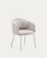 Idaira chair in thick beige chenille and steel legs in a beige finish, FSC Mix Credit