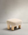 Nema beige chenille footstool with solid ash wood legs natural finish 65x55.4 cm FSC 100%