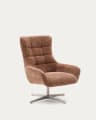 Teryl swivel light brown chenille armchair with grey-finished metal, FSC 100%