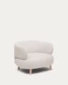 Luisa armchair in chenille pearl with solid beech wood legs 90 cm