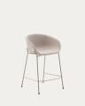 Yvette stool in beige chenille and steel legs in a beige finish, 65 cm high