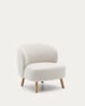 Ulit armchair in beige chenille with solid beech wood legs in a natural finish