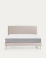 Dyla bed with removable cover in beige, with solid beech wood legs for a 160 x 200 cm mattress