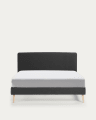 Dyla bed with removable cover in black, with solid beech wood legs for a 160 x 200 cm mattress