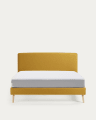 Dyla bed with removable cover in mustard, with solid beech wood legs for a 160 x 200 cm mattress