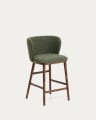 Ciselia dark green thick chenille stool with solid ash wood legs with walnut-coloured finish FSC Mix Credit 65cm