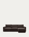Alea removable cover modular sofa 4-seater in dark brown chenille right chaise longue 310 cm
