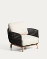 Alipa armchair in FSC 100% solid acacia wood and dark grey rope cord