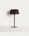Aldet outdoor solar table lamp in brown flat rope cord with metal stand