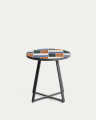 Tella round table in green galvanised steel with multicoloured tiles Ø45cm