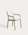 Linosa stackable chair in green aluminium with beige cushion