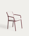 Linosa stackable chair in burgundy aluminium with beige cushion