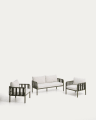 Omala set consisting of 2-seater sofa and 2 armchairs with green aluminium structure