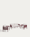 Omala set consisting of 2-seater sofa and 2 armchairs in burgundy rope cord and aluminium