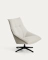 Dirala swivel armchair in beige chenille and steel with black finish FSC 100%