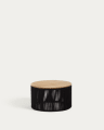 Dandara coffee table made of steel, black cord and solid acacia wood, Ø70 cm FSC 100%