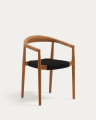 Ydalia stackable outdoor chair in solid teak wood with natural finish and black rope