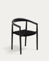 Ydalia stackable outdoor chair in solid teak wood with black finish and black rope