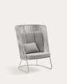 Saconca outdoor armchair with high backrest made of rope cord and grey galvanised steel