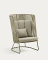 Saconca outdoor armchair with a high backrest made of cord and green galvanised steel