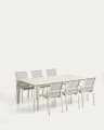 Set with Brela extendable table in ecru aluminium and 6 Canea chairs in ecru aluminium and beige texteline 205(287)x100cm