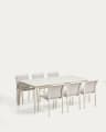 Set with Brela extendable table in ecru aluminium and 6 Luri chairs in ecru aluminium and beige texteline 205(287)x100cm