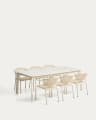 Set with Brela aluminium extendable table and 6 Livadia stackable chairs in ecru aluminium and synthetic rope cord 205(287) x 100cm
