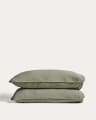Sirale set of 2 100% cotton sateen pillowcases with washed green finish 50 x 80cm