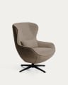 Sorile swivel armchair in brown chenille and steel with black finish FSC 100%