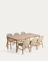Set with Sori table in solid acacia wood and 6 Alipa chairs in ecru solid acacia wood and rope cord 200 x 100cm FSC 100%