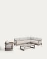 Nerano set with 5-seater corner sofa, armchair and coffee table in tempered glass and taupe aluminium