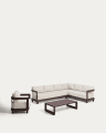 Nerano set with 5-seater corner sofa, armchair and coffee table in tempered glass and brown aluminium