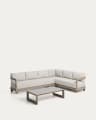 Nerano set with 5-seater corner sofa and coffee table in tempered glass and taupe aluminium
