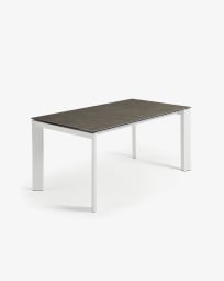 Axis porcelain extendable table in Volcano Ash finish with white steel legs 140 (200) cm