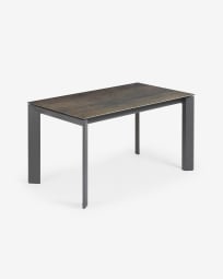 Axis extendable porcelain table with Iron Moss finish and dark grey steel legs, 140 (200) cm
