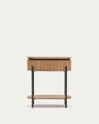 Mesa de cabeceira Licia 1 gaveta madeira maciça de mangueira e metal pintado preto 55x65cm