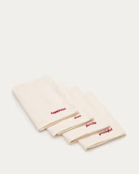 Nona set of 4 serviettes in a natural linen and cotton with red embroidery