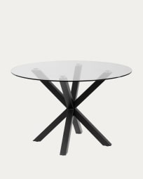 Argo ronde glazen tafel en stalen poten met zwarte afwerking Ø 119 cm
