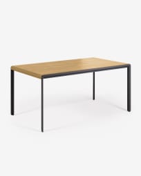 Stół rozkładany Nadyria fornir dębowy stalowe nogi wykończenie czarne 160 (200) x 80 cm