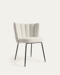 Aniela chair with white bouclé and metal with black finish