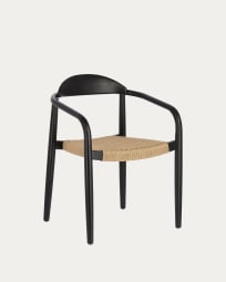 Cadeira empilhável Nina madeira maciça acácia acabamento preto e corda de papel bege FSC100%