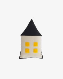 Nisi Kissen, Haus, 100% Bio-Baumwolle (GOTS), schwarz und beige, 35 x 20 cm
