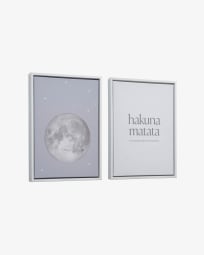 Ludmila Set aus 2 Bildern aus Holz weiß Mond grau