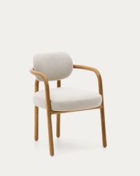 Cadeira Melqui bege de madeira maciça de carvalho com acabamento natural